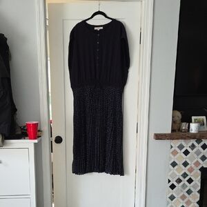 LOFT Navy Midi Dress with Button Front NWOT